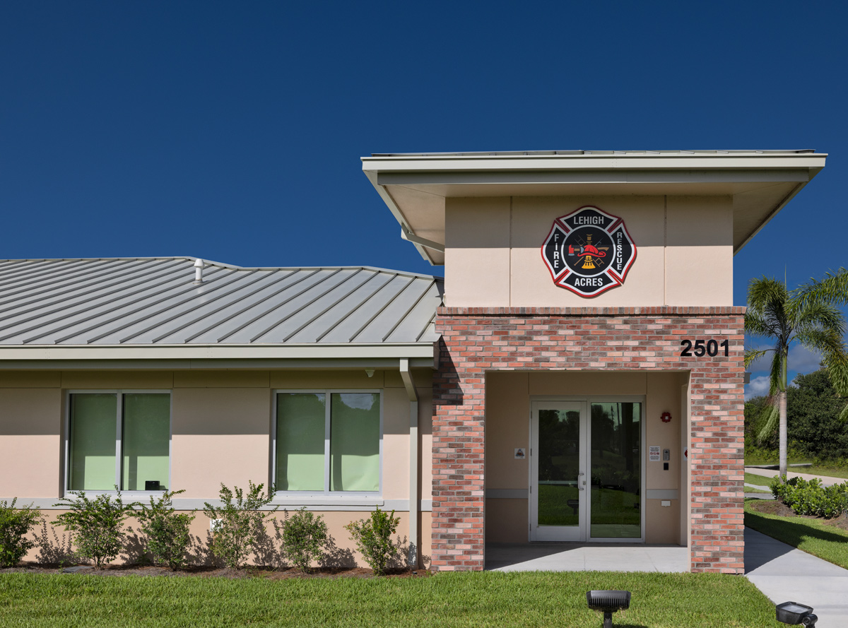 Architectural detail view of the Fire and Rescue Station 106 Lehigh Acres, FL.